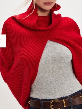 Free People Knit Bolero Turtleneck Sweater Thneed Shrug Snood One Size Red